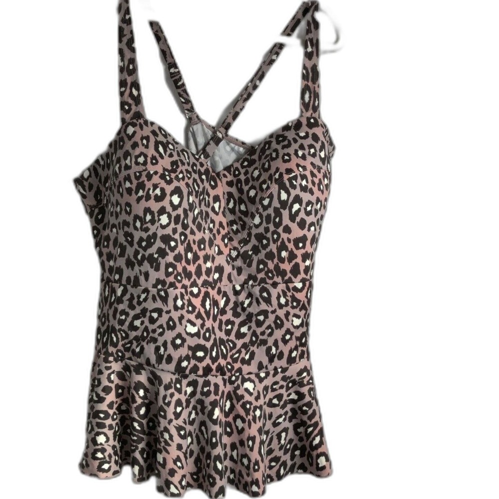 G.I.L.I.‎ Mauve Leopard Print Peplum Tankini Swim Top Womens Plus Size 26W